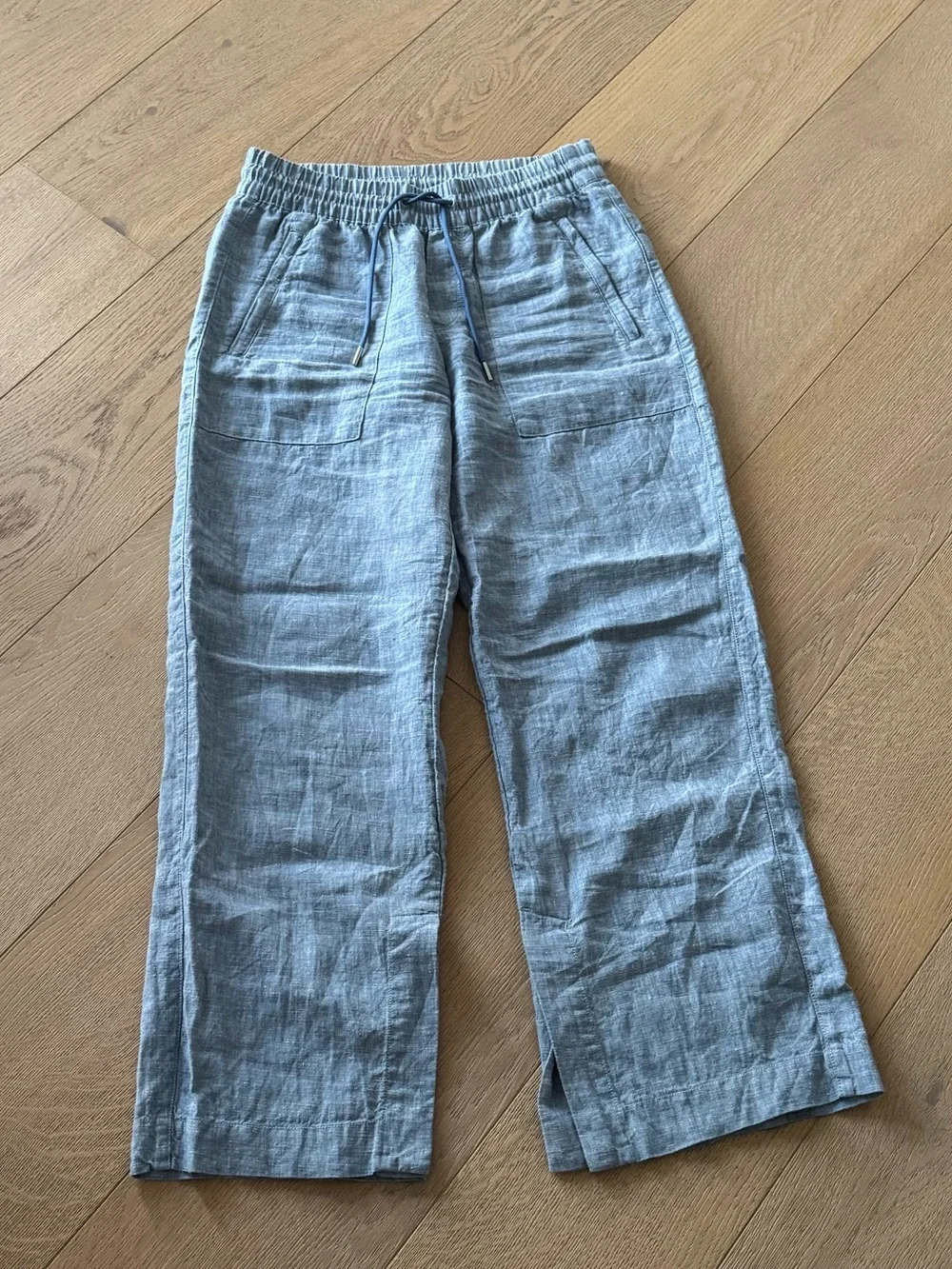 Athleta Retreat 100% Linen Wide Leg Pants Chambray Blue Size 0